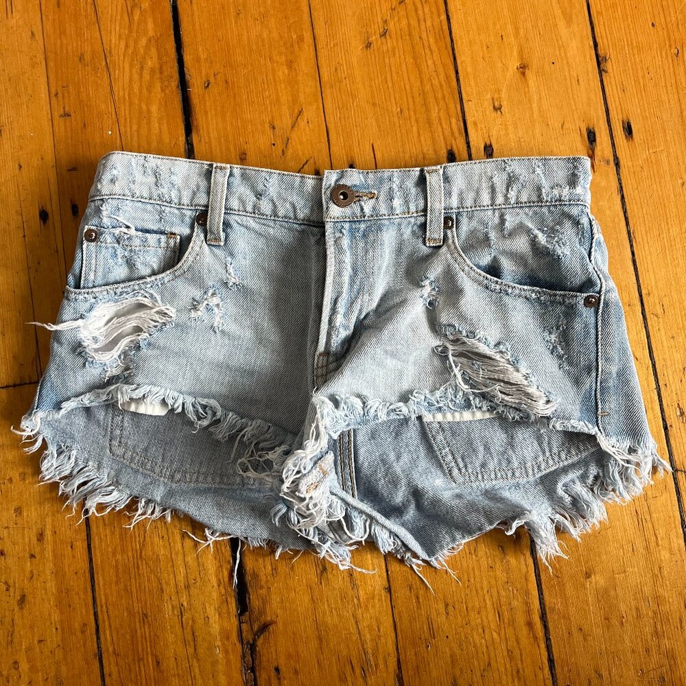 Pistola Low Rise Frayed Blue Denim Shorts
